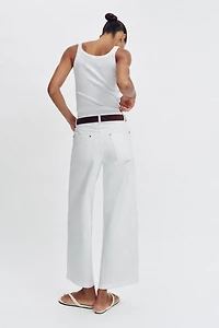 JEAN LARGE COURT TAILLE HAUTE À CEINTURE