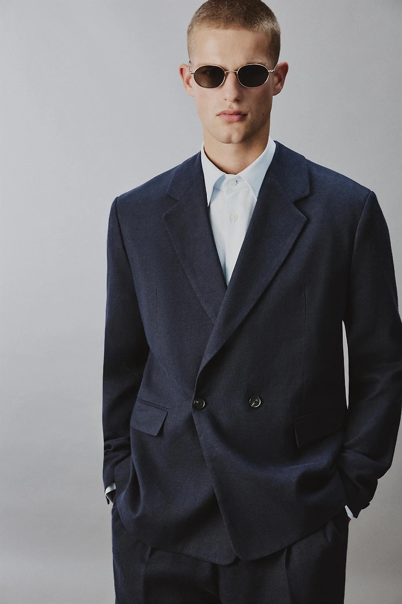 DOUBLE BREASTED LINEN - COTTON SUIT JACKET