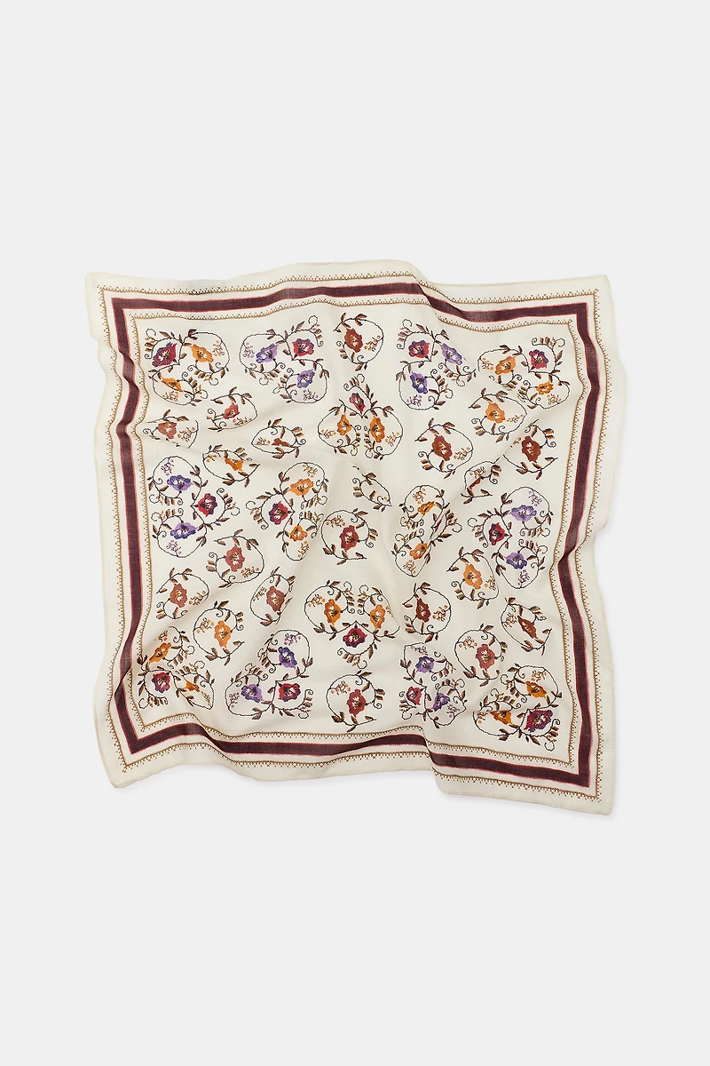 CROSS-STITCH EMBROIDERED PRINTED SCARF