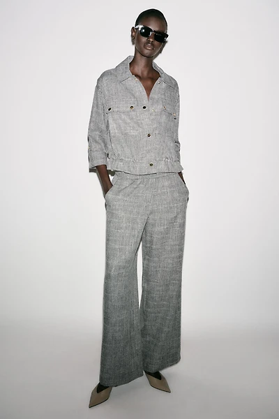 HEATHERED WIDE LEG PANTS