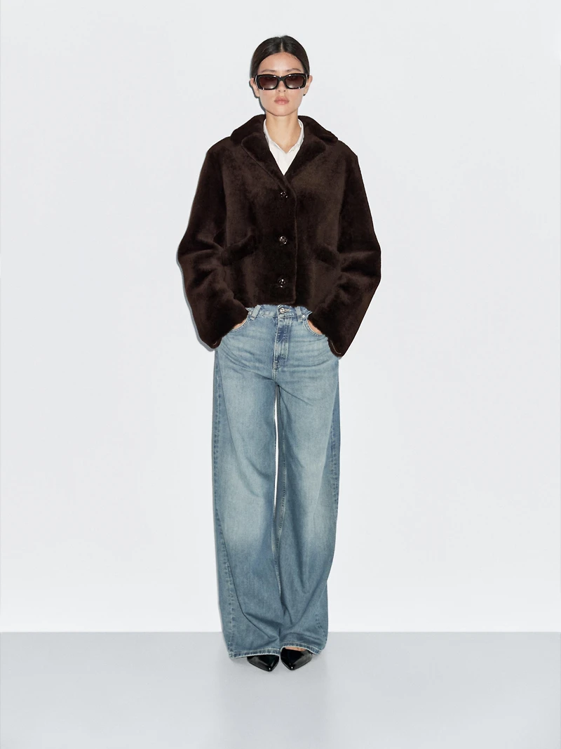 Veste courte moutonnée 100 % fourrure d’agneau