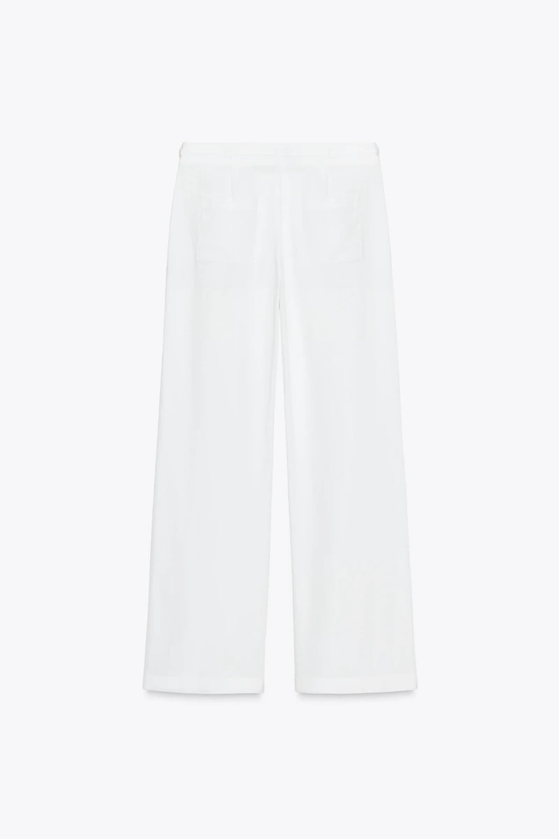 WIDE LEG LINEN BUCKLE PANTS