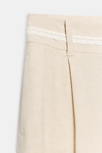 LONG LINEN LACE TRIM SHORTS