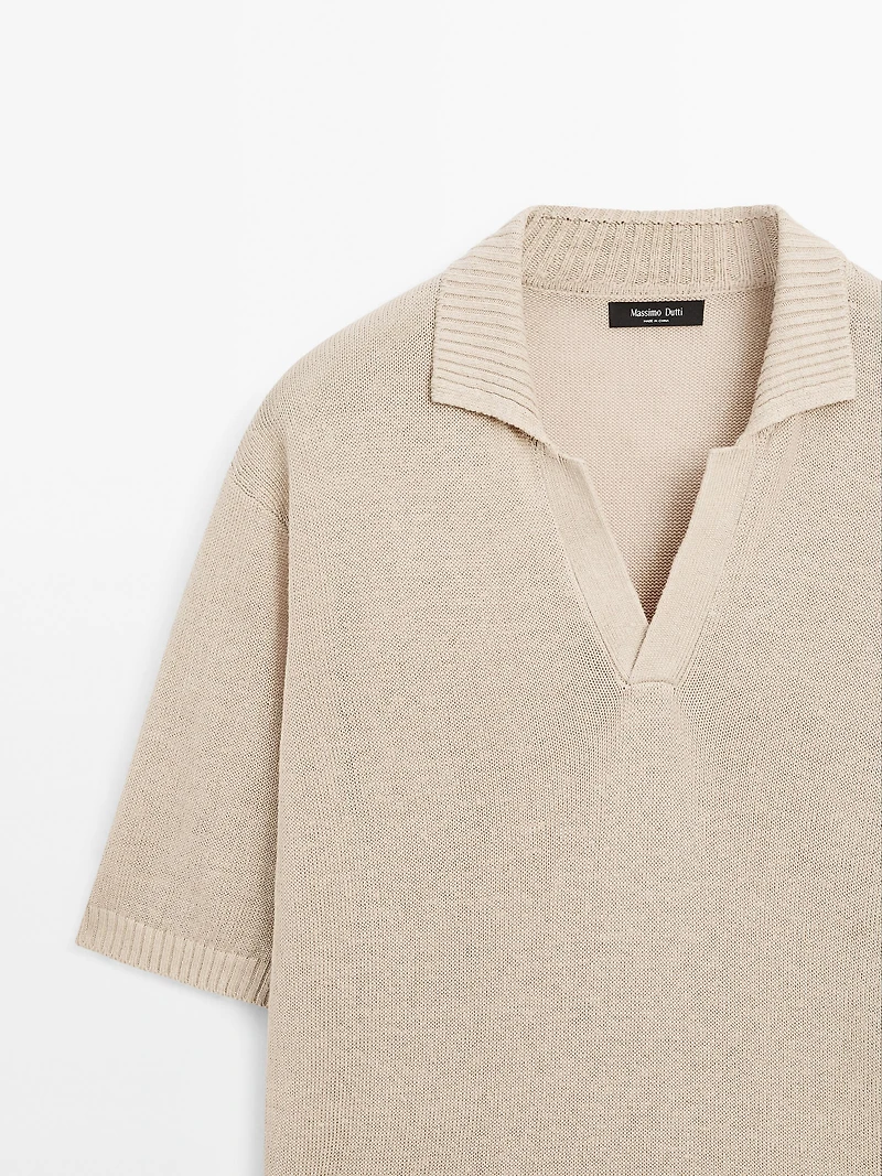 Knit V-neck polo shirt