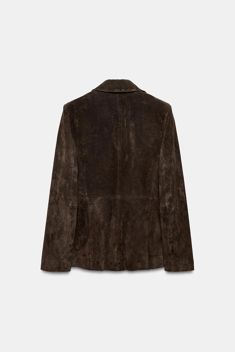 DOUBLE-BREASTED 100% SUEDE LEATHER BLAZER