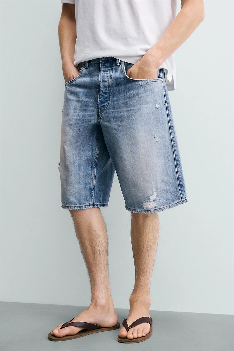 RIPPED BAGGY FIT DENIM SHORTS