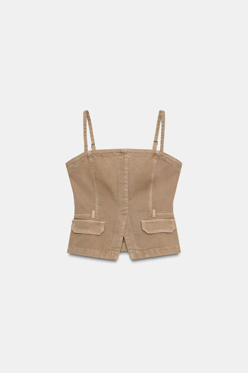 Z1975 DENIM STRAPPY CROP TOP