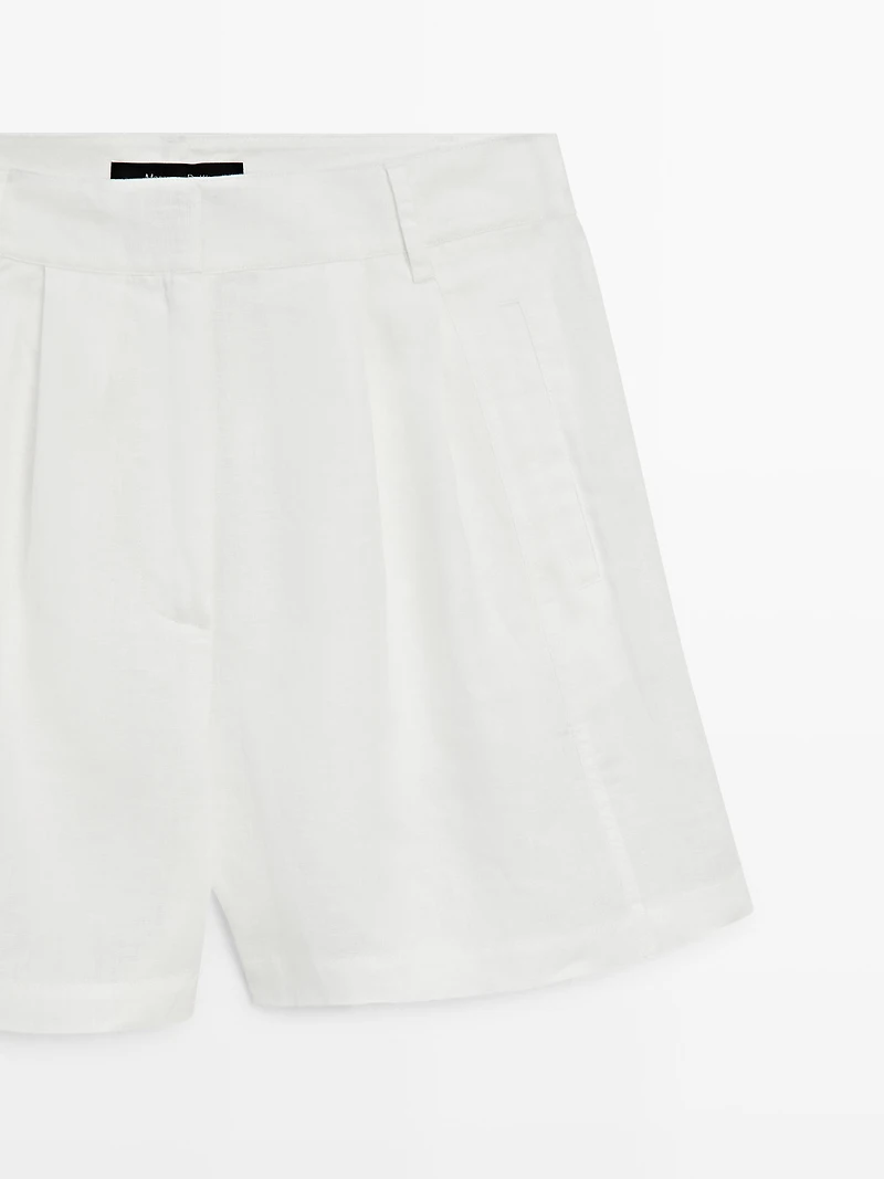 100% linen long Bermuda shorts with darts
