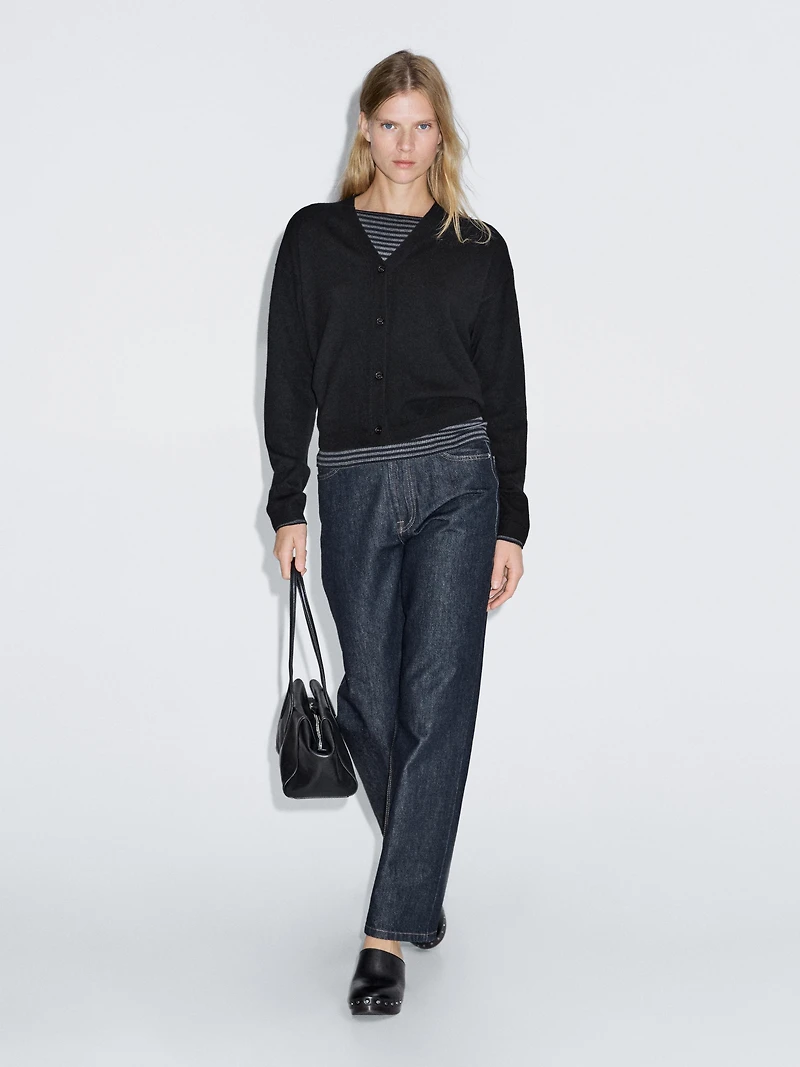 Wool blend V-neck knit cardigan
