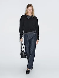 Wool blend V-neck knit cardigan