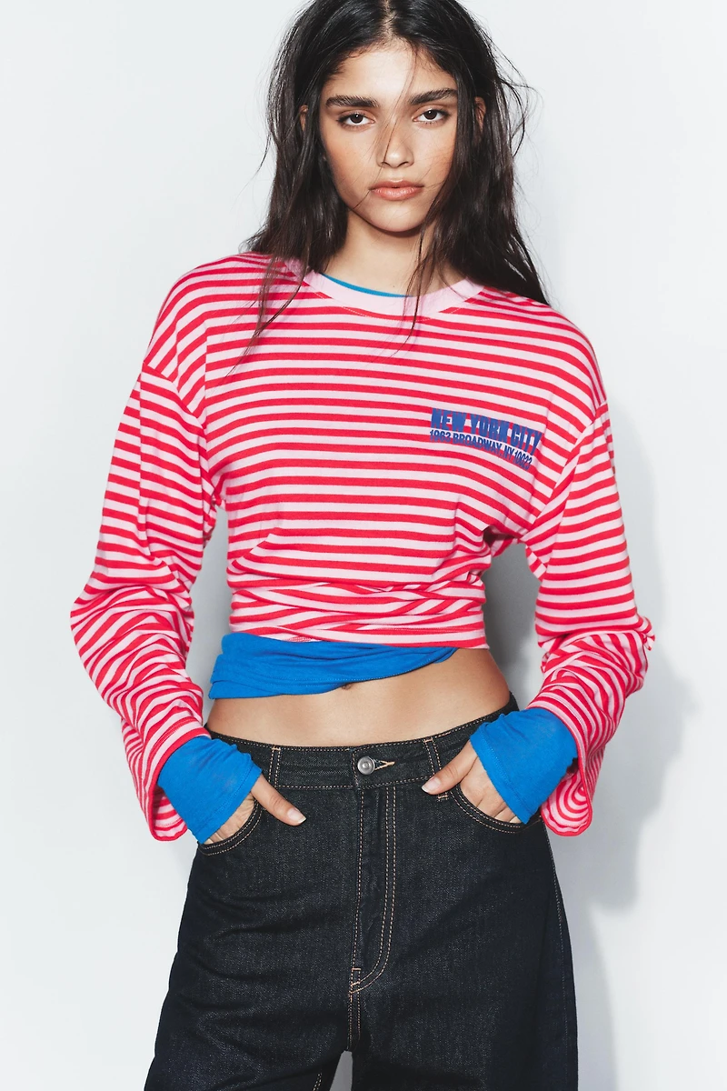 STRIPED TEXT T-SHIRT