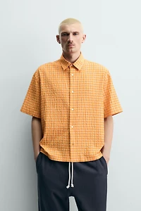 RELAXED FIT TEXTURED PLAID SHIRT