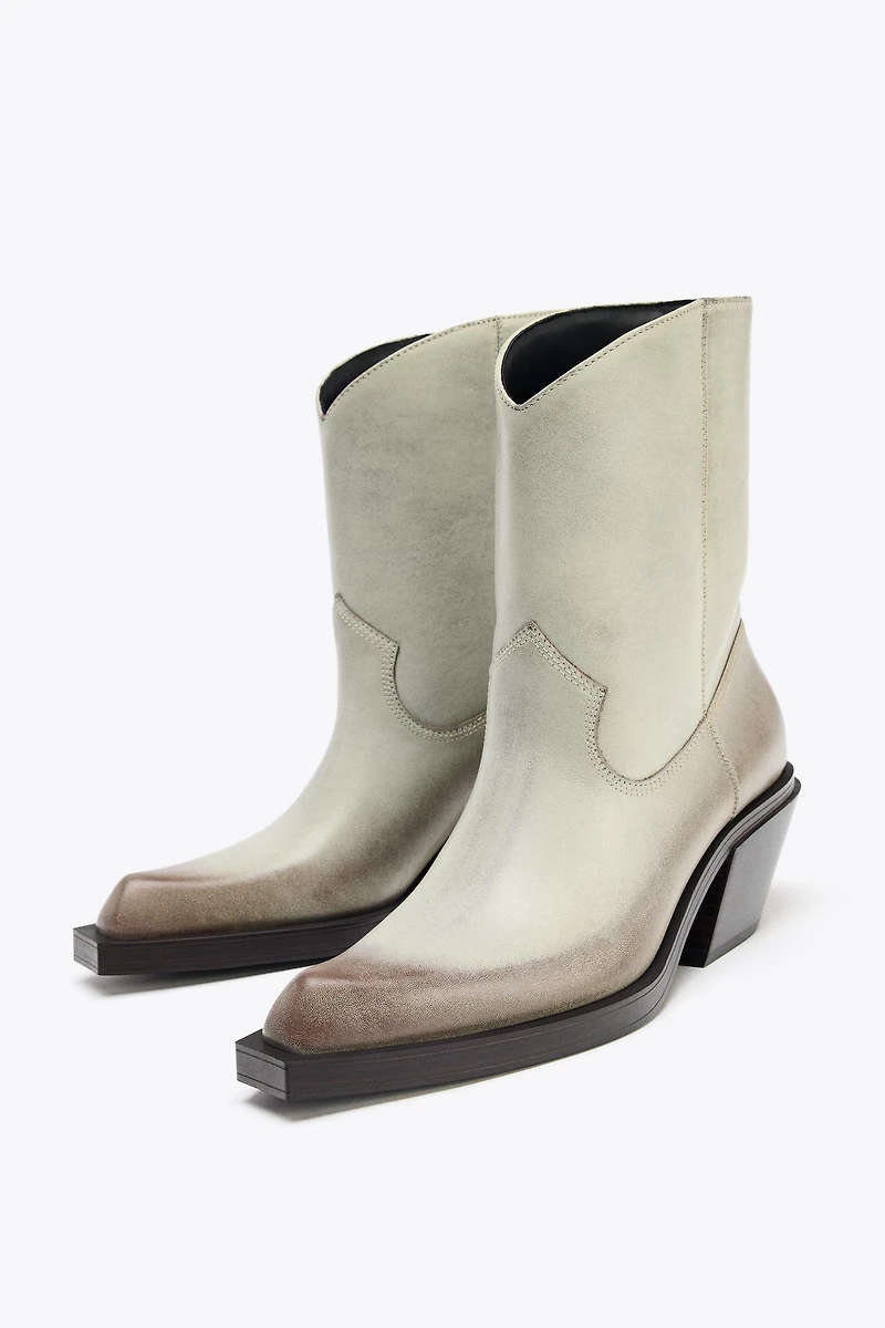 LEATHER COWBOY ANKLE BOOTS