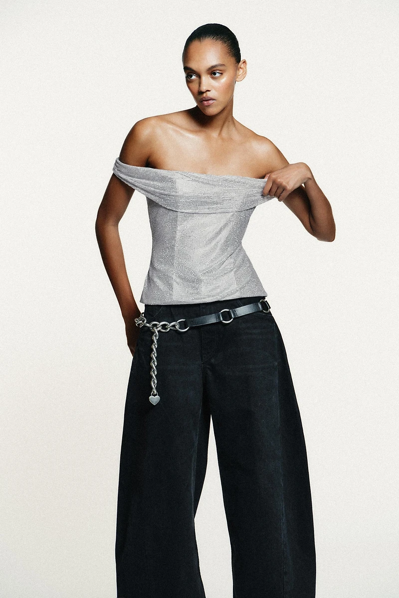 TOP EN MESH DRAPÉ STRASS