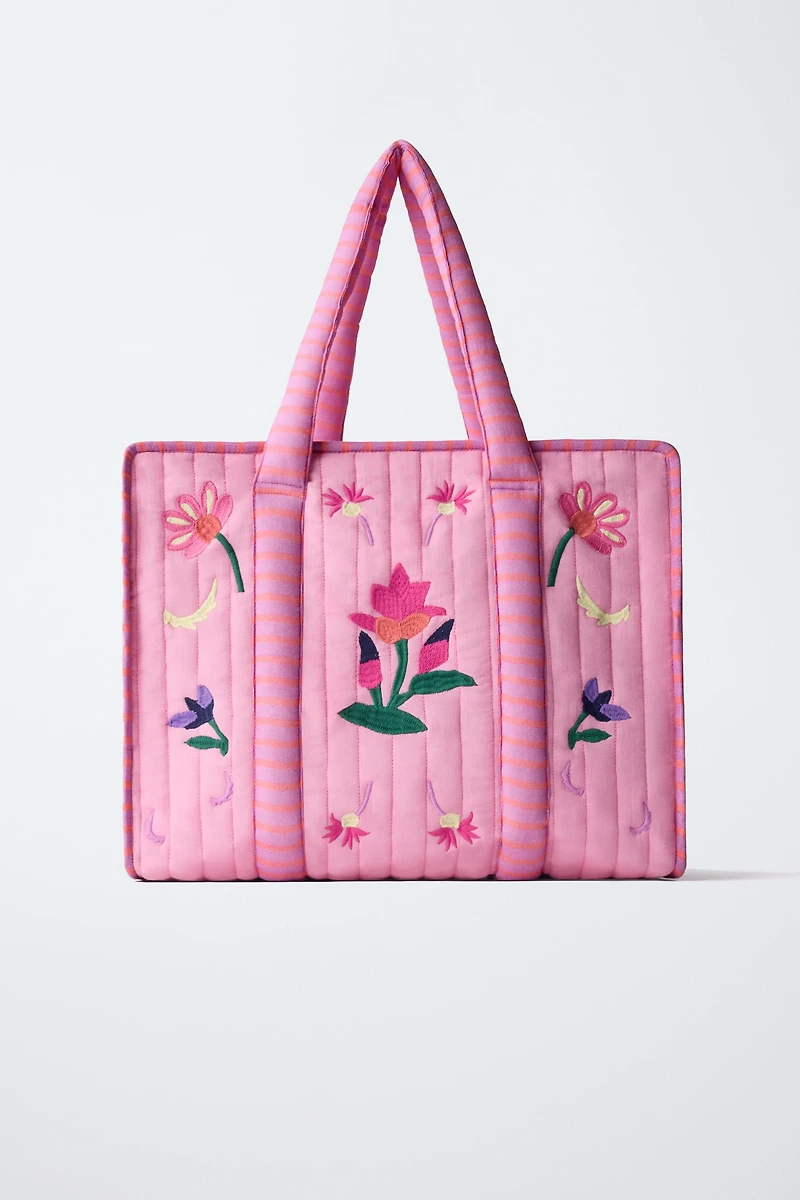 EMBROIDERED FLORAL SHOPPER