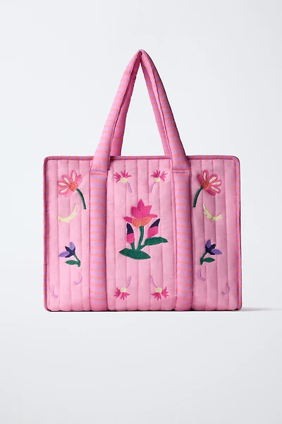 EMBROIDERED FLORAL SHOPPER