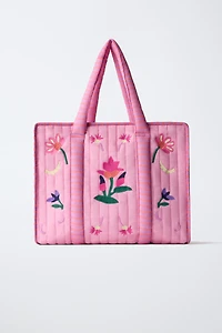 EMBROIDERED FLORAL SHOPPER