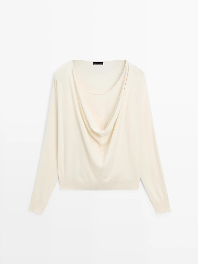 Pull en coton à encolure drapée