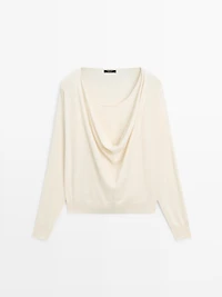Pull en coton à encolure drapée