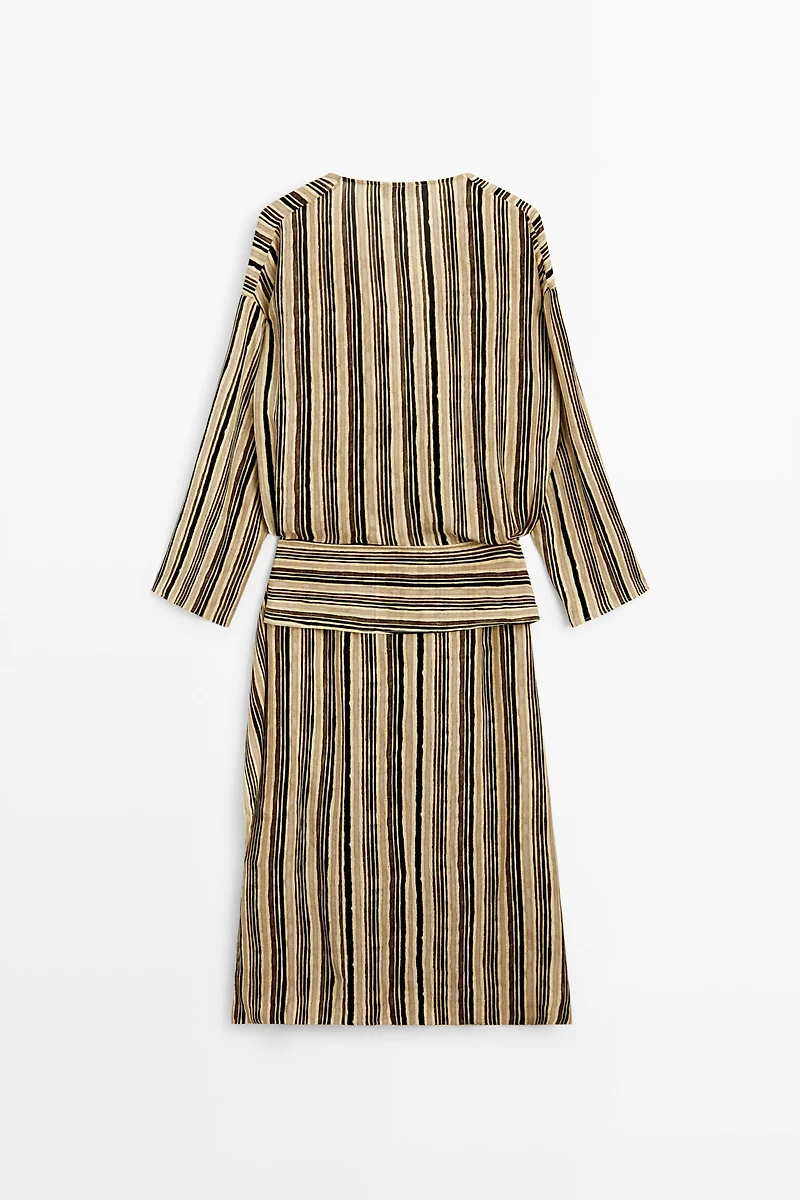 Striped midi dress with corset belt