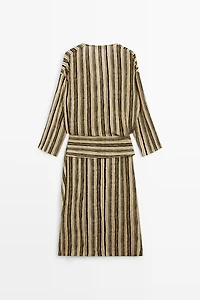 Striped midi dress with corset belt