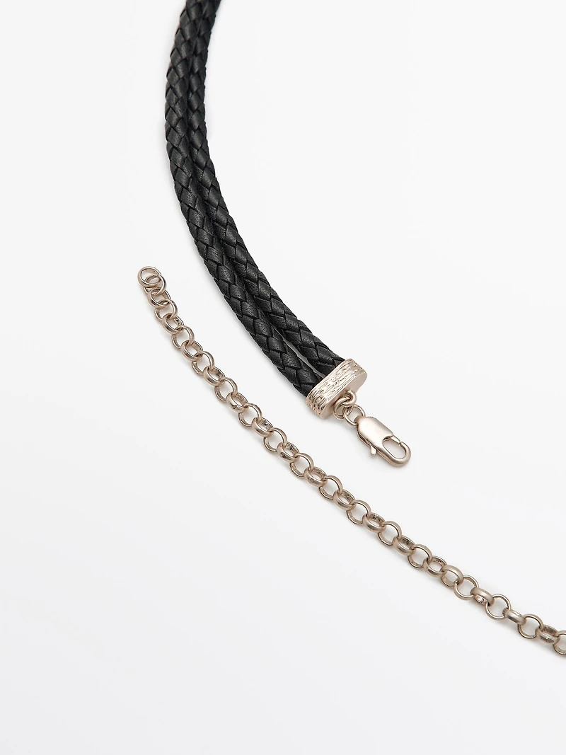 Leather belt with fossil buckle