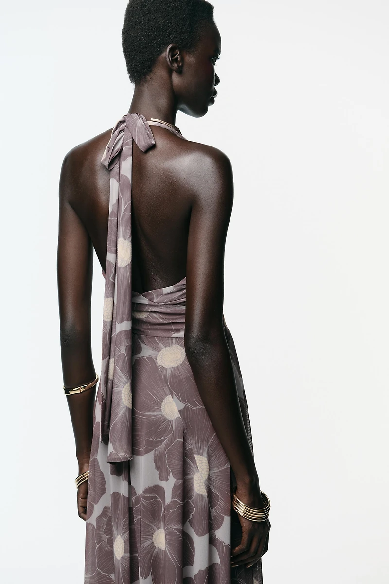 PRINTED CUT OUT TULLE MAXI DRESS