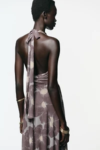 PRINTED CUT OUT TULLE MAXI DRESS