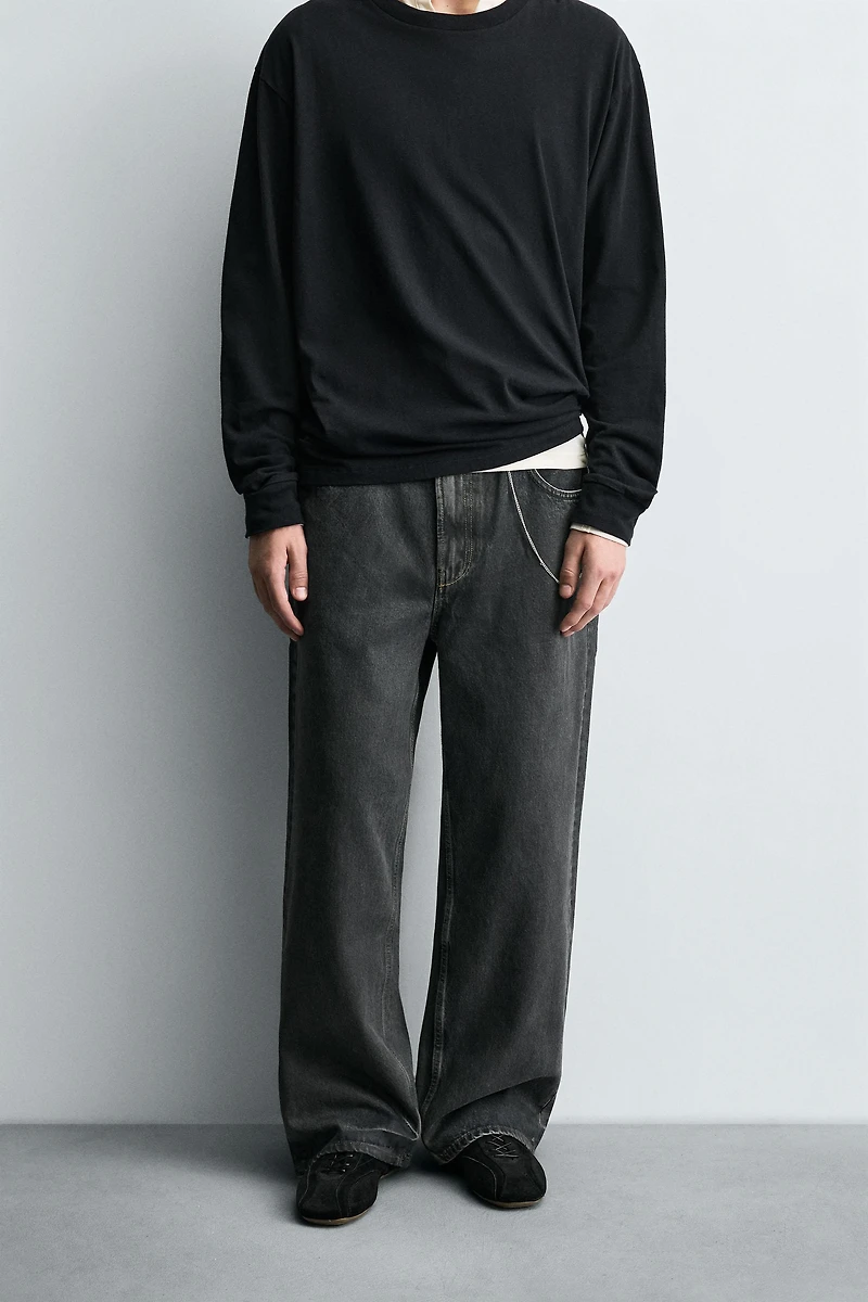 WAXED EFFECT BAGGY FIT JEANS