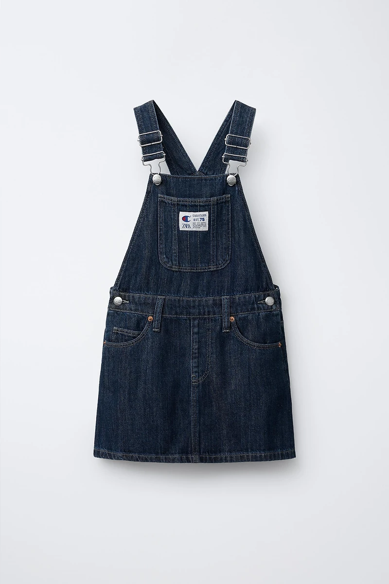 CHAMPION ® X ZARA LABEL DENIM PINAFORE DRESS