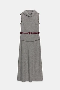 TEXTURED BELTED MIDI DRESS