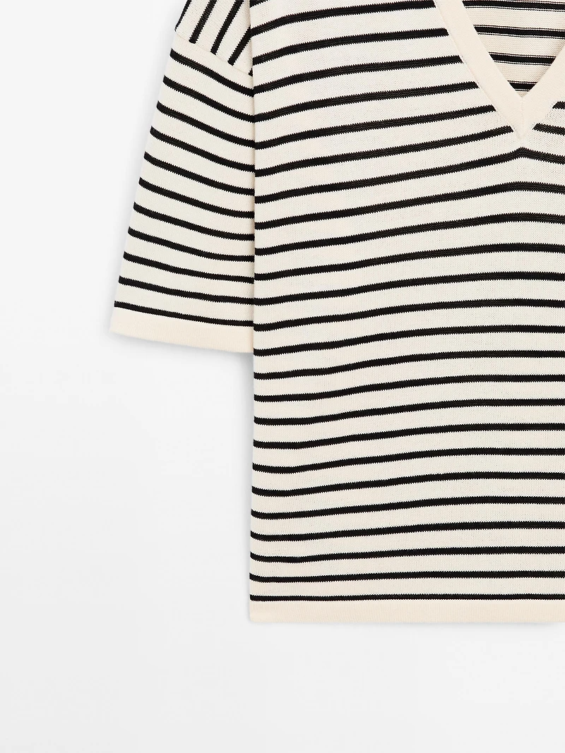 Striped V-neck sweater