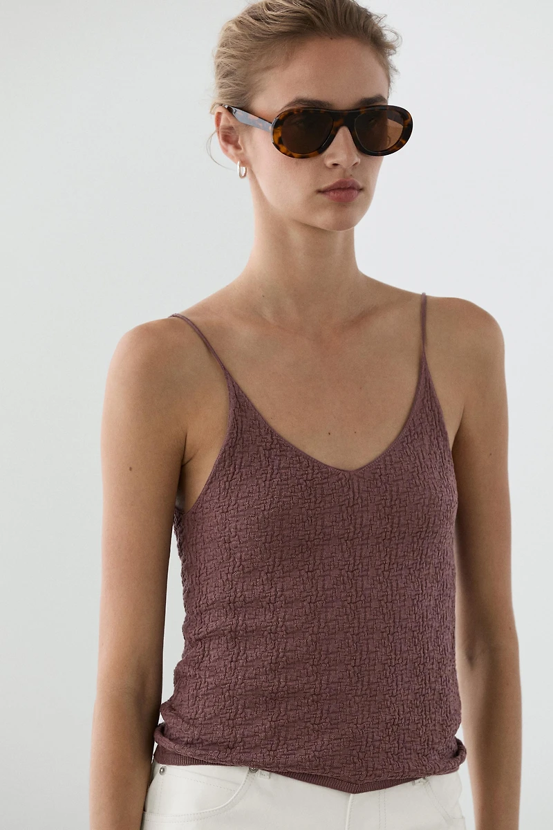 100% cotton textured strappy top