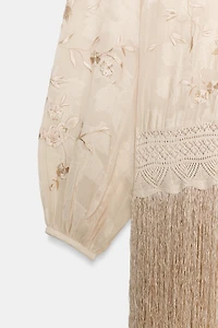 ZW COLLECTION EMBROIDERED FRINGE BLOUSE