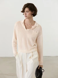 Fine linen polo collar sweater