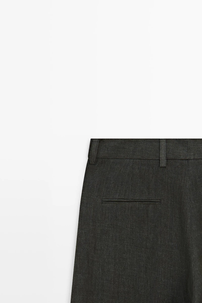 Melange trousers with linen side piece