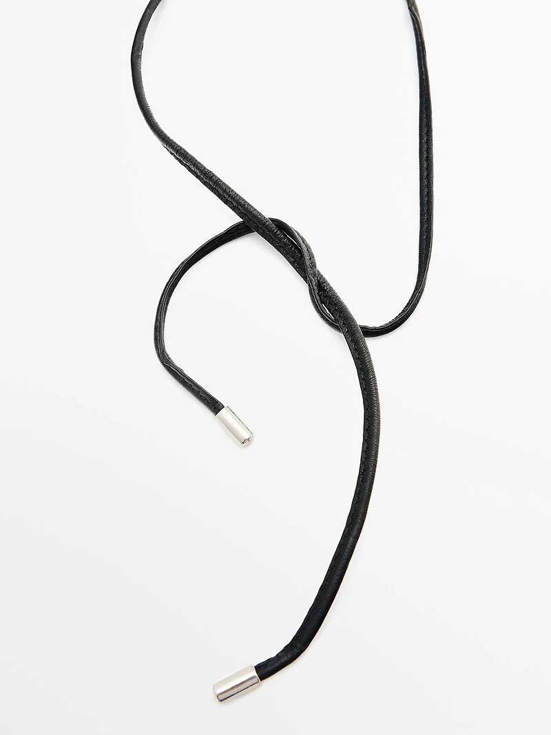 Sheepskin leather necklace with metal piece