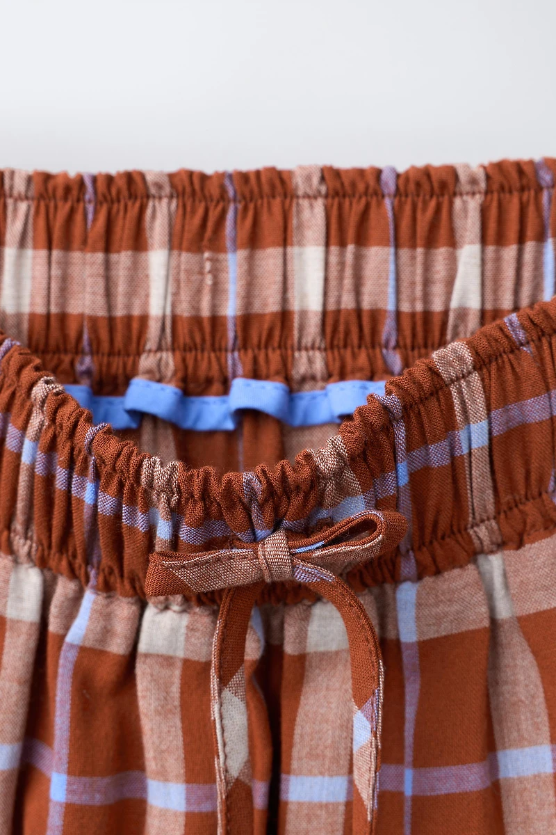 PLAID TIERED MIDI SKIRT