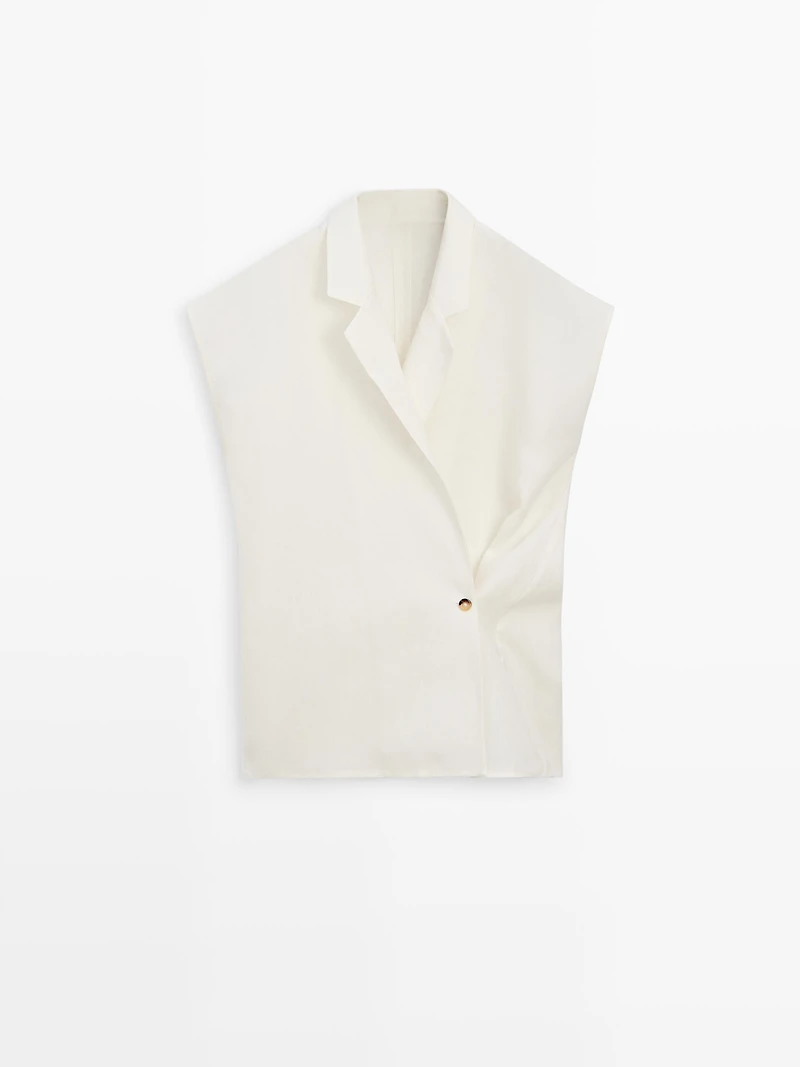 Short sleeve crossover linen jacket