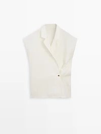 Short sleeve crossover linen jacket