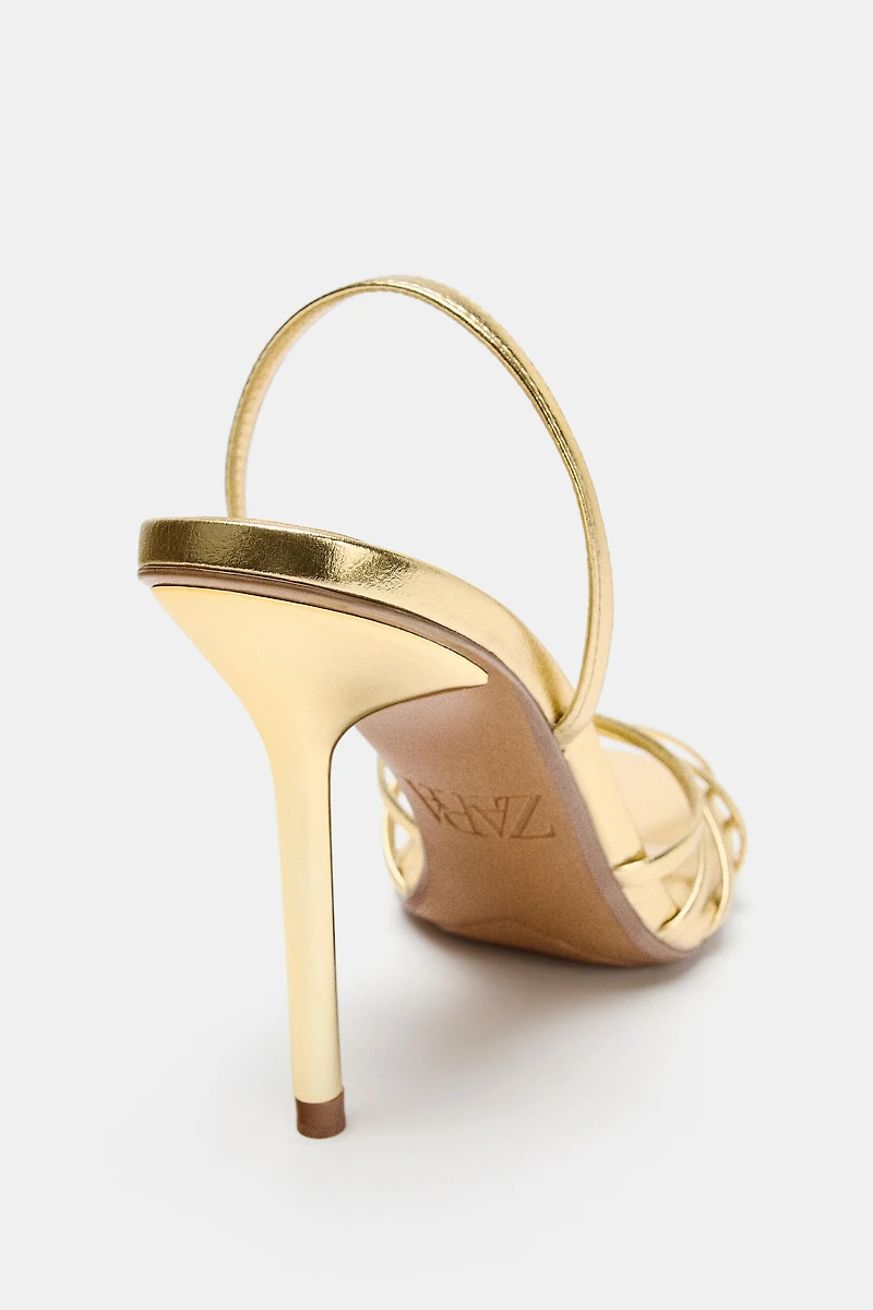 METALLIC EFFECT HEELED SANDALS