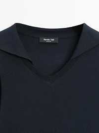 Long sleeve knit V-neck polo shirt