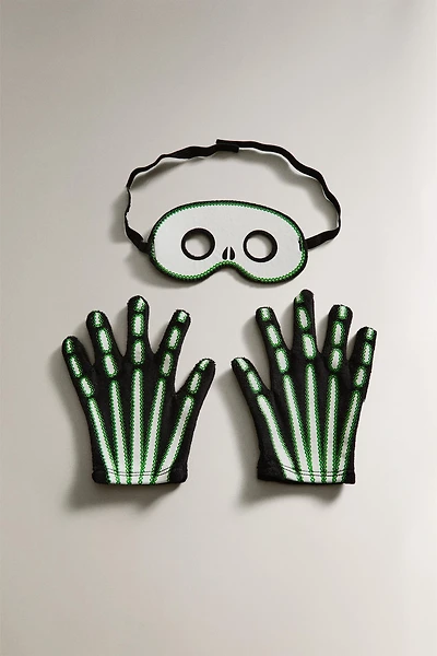 CHILDREN'S SKELETON HALLOWEEN COSTUME WITH GLOVES AND MASK