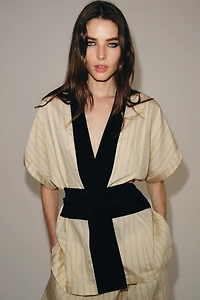 ZW COLLECTION STRIPED DOUBLE-BREASTED JACKET
