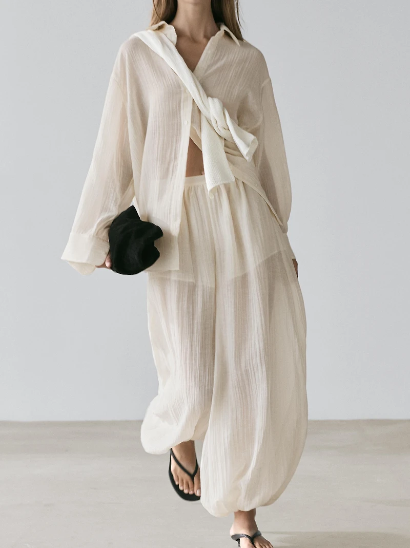 Flowing sarouel trousers with pleated detail