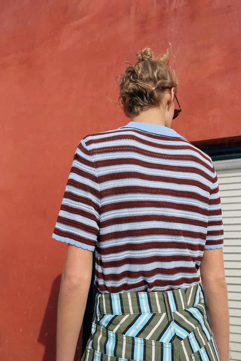 STRIPED KNIT POLO SHIRT