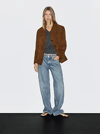 Blazer en cuir finition daim avec surpiqûre
