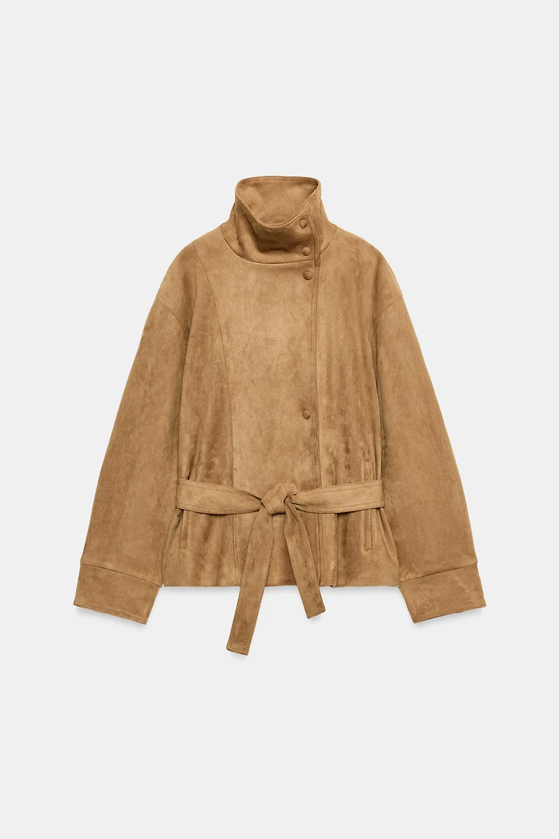 VESTE EFFET DAIM À CEINTURE