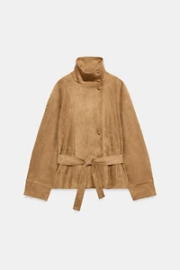 VESTE EFFET DAIM À CEINTURE