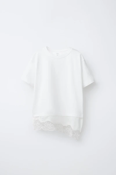 T-SHIRT EN MATIÈRES VARIÉES AVEC DENTELLE